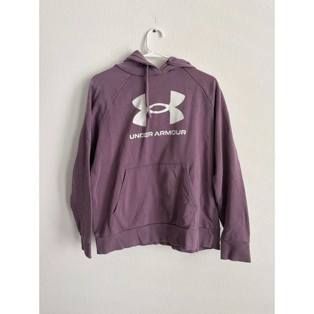 Under Armour Womens Rival Fleece Logo Hoodie Purple Mauve Medium MD Raglan